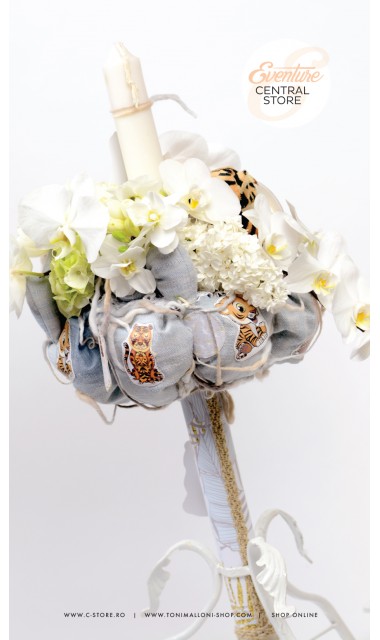 Lumanare de botez cu flori naturale si jucarie tigru, 65x4 cm, Little tiger 8